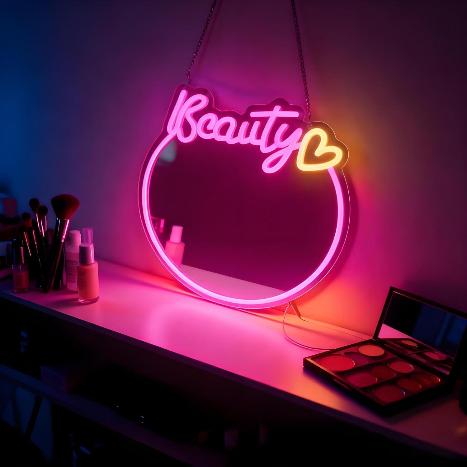 Beauty Mirror Neon Sign USB Di - Beauty No Makeup recension och pris