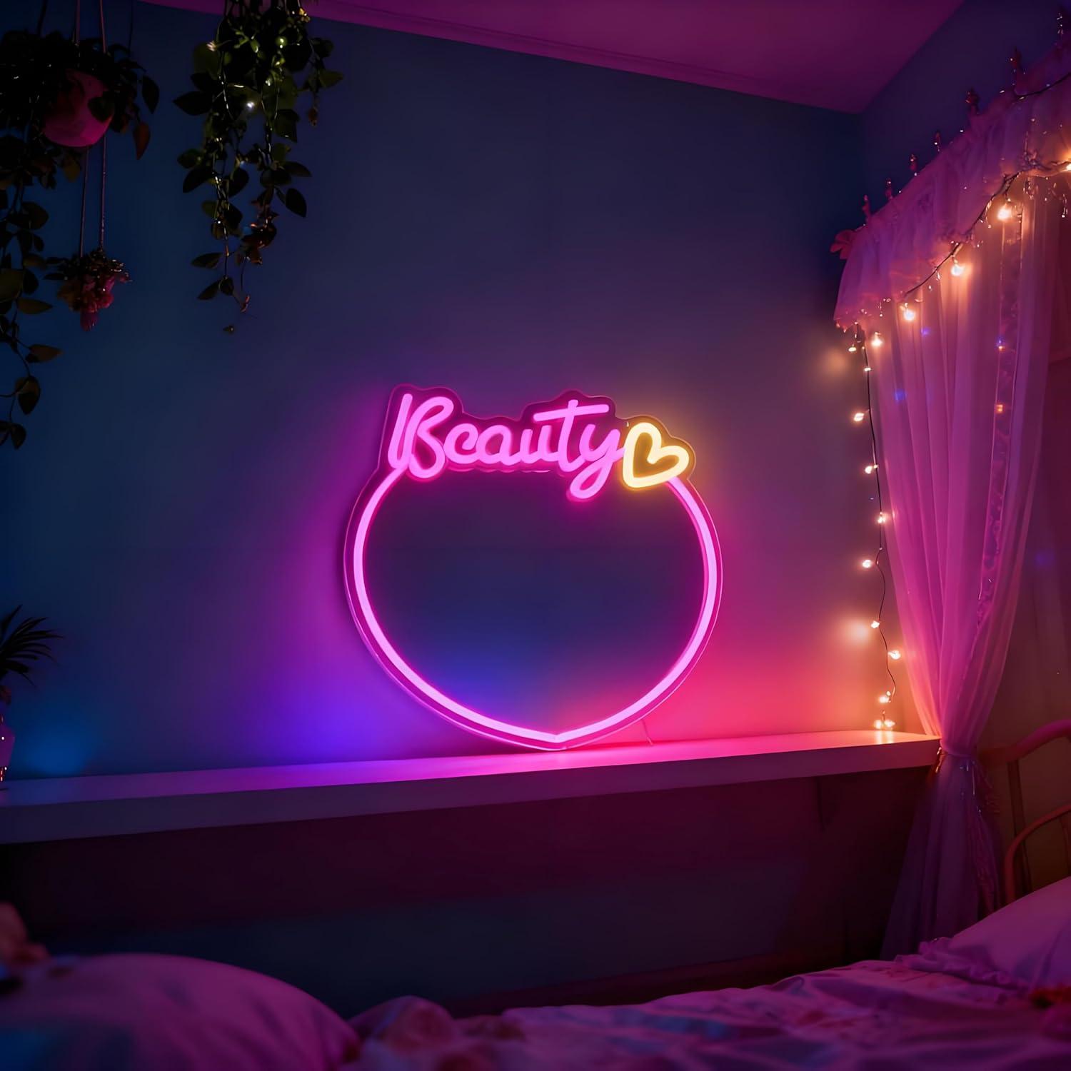 Beauty Mirror Neon Sign USB Di - Beauty No Makeup recension och pris